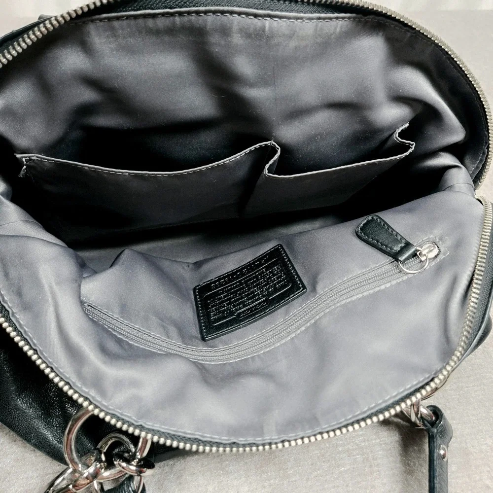 COACH #F22304 Kristen Black Leather Double-Zip Satchel Shoulder Bag